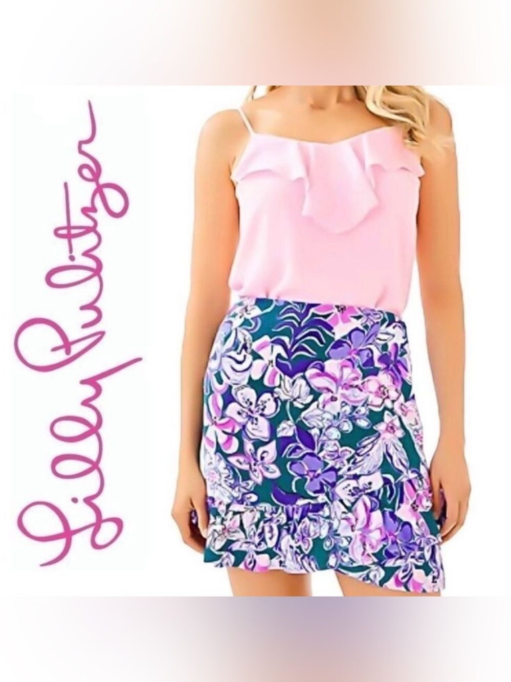 Lilly Pulitzer 2 Ibby Multicolored Floral Mini Ruffle Skirt